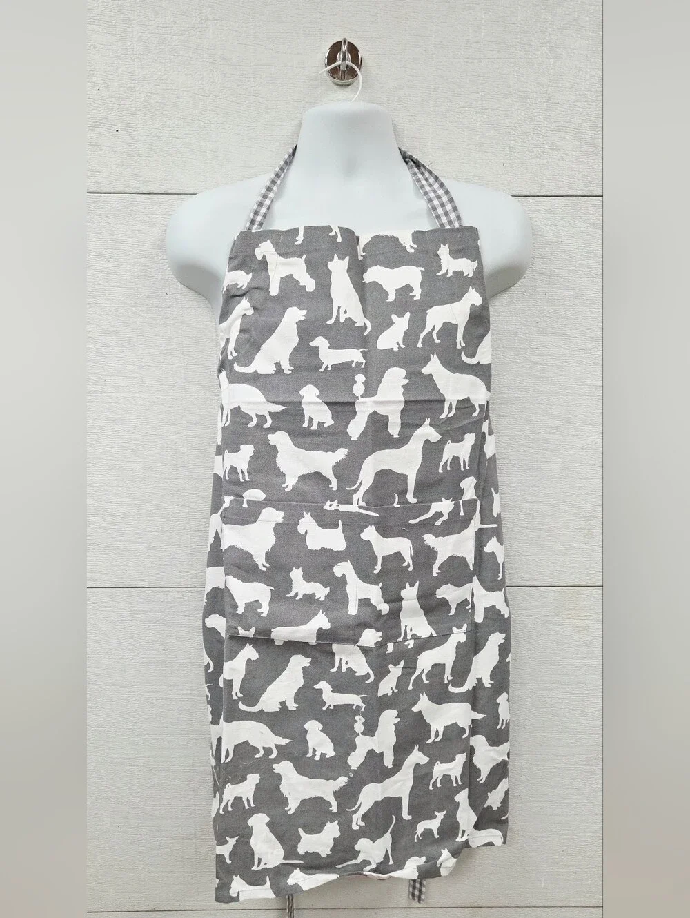 Grey Apron with White Dog Silhouette Print
